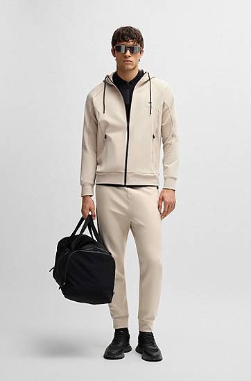 Sweatshirt BOSS BOSS Cotton Blend Zip-Up Hoodie Beige | 50537204, 1