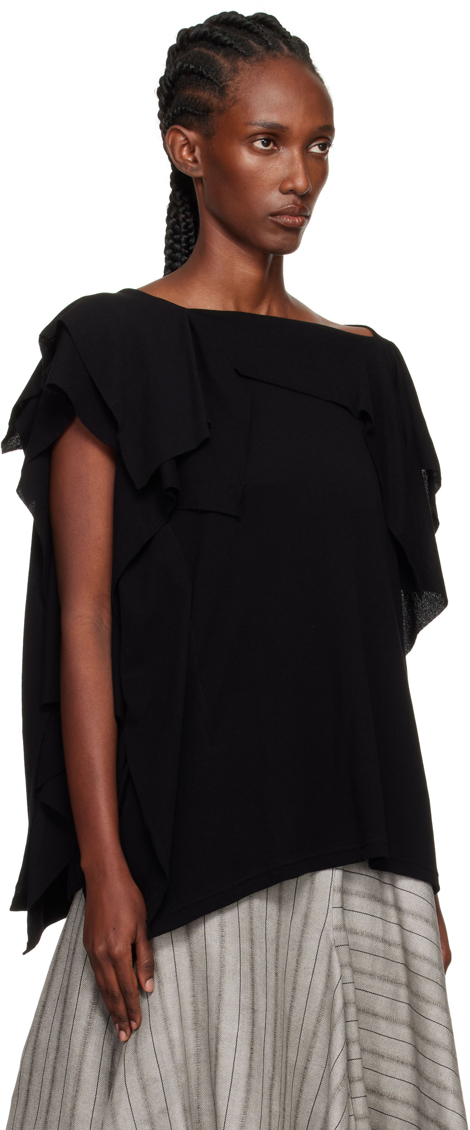 T-shirt Yohji Yamamoto YOHJI YAMAMOTO High Twisted Crepe & Interlock Draped T-shirt Sort | FP-T38-082, 1