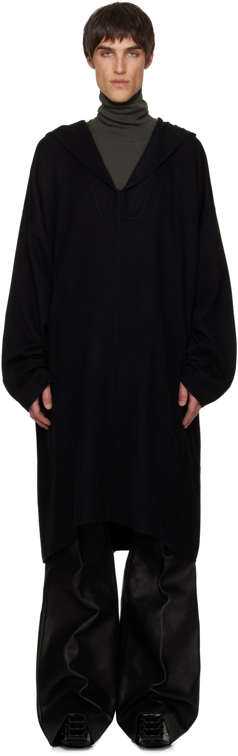 Frakker Rick Owens Rick Owens Concordians LS Knee Kaftan Coat Sort | RR02E1910 DBC