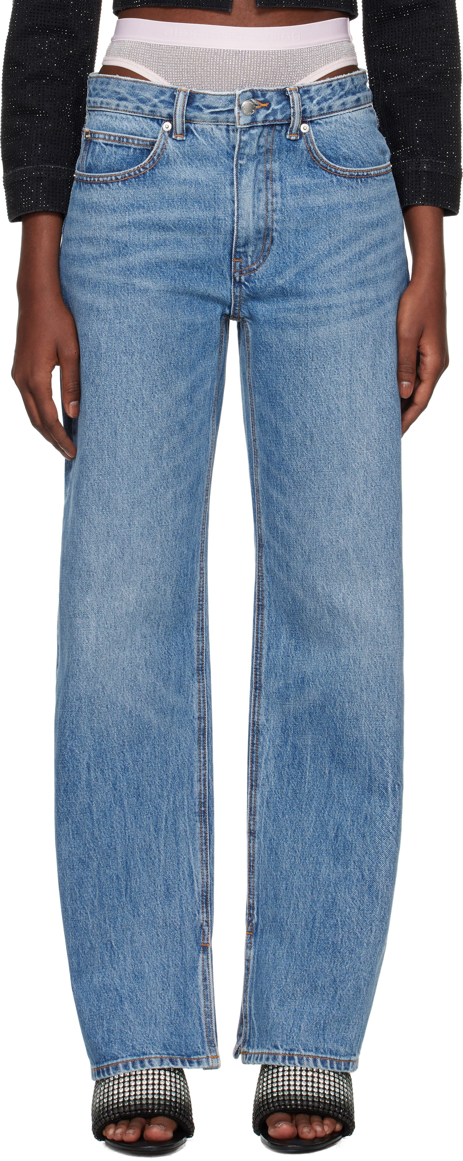 Jeans Alexander Wang Straight-Leg Slit-Hem Jeans Blå | 4DC4244440, 0