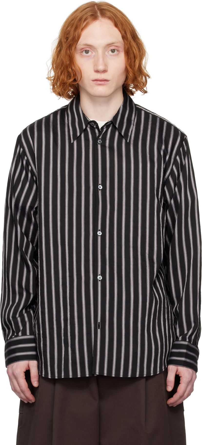 Skjorte Studio Nicholson Studio Nicholson Striped Button-Down Shirt Sort | VIEW SNM - 1126