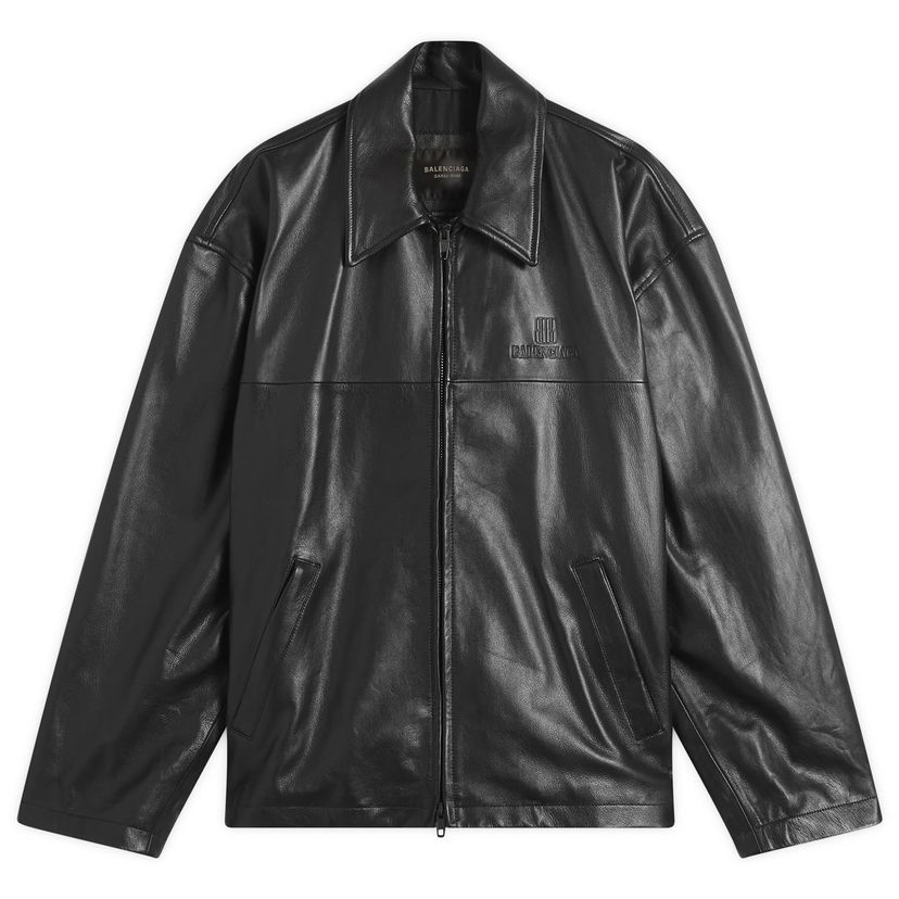 Jakke Balenciaga Super Soft Leather Zip-Up Jacket, Size Large, Balenciaga Sort | 831042-TSS01-1000