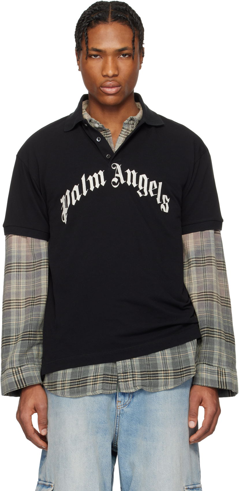 Polo skjorte Palm Angels Palm Angels Curved Logo Polo Sort | PMGB012S25FAB0031003