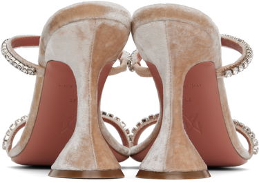 Tilbehør Amina Muaddi Amina Muaddi Gilda Crystal-Embellished Velvet Heeled Sandals Beige | GILDA SLIPPER VELVET, 1
