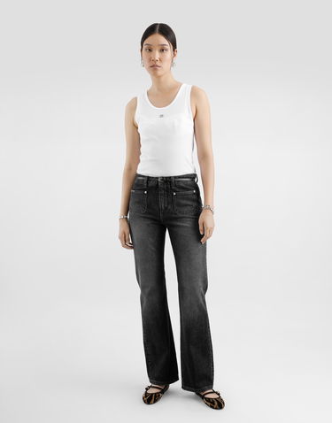 Tanktop Dolce & Gabbana Dolce & Gabbana Fine-Rib Jersey Tank Top with DG Logo Pin Hvid | F8V40TGDCX9W0800, 1