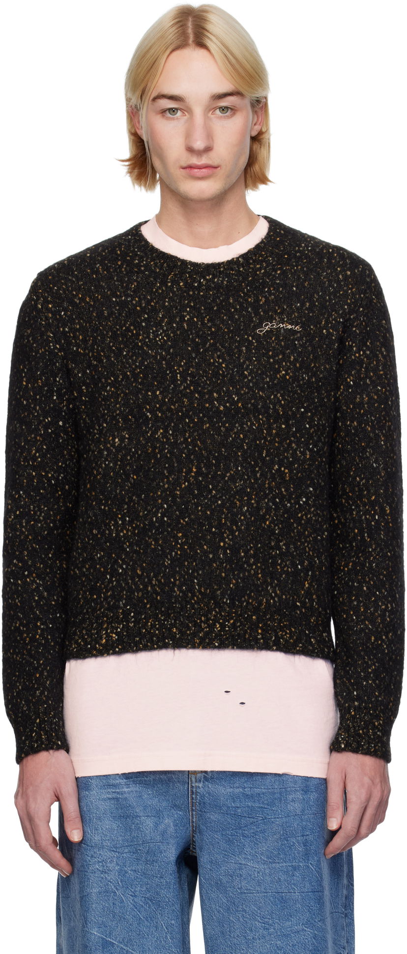 Sweater GANNI Alpaca & Organic Cotton Blend Sweater Sort | K2276