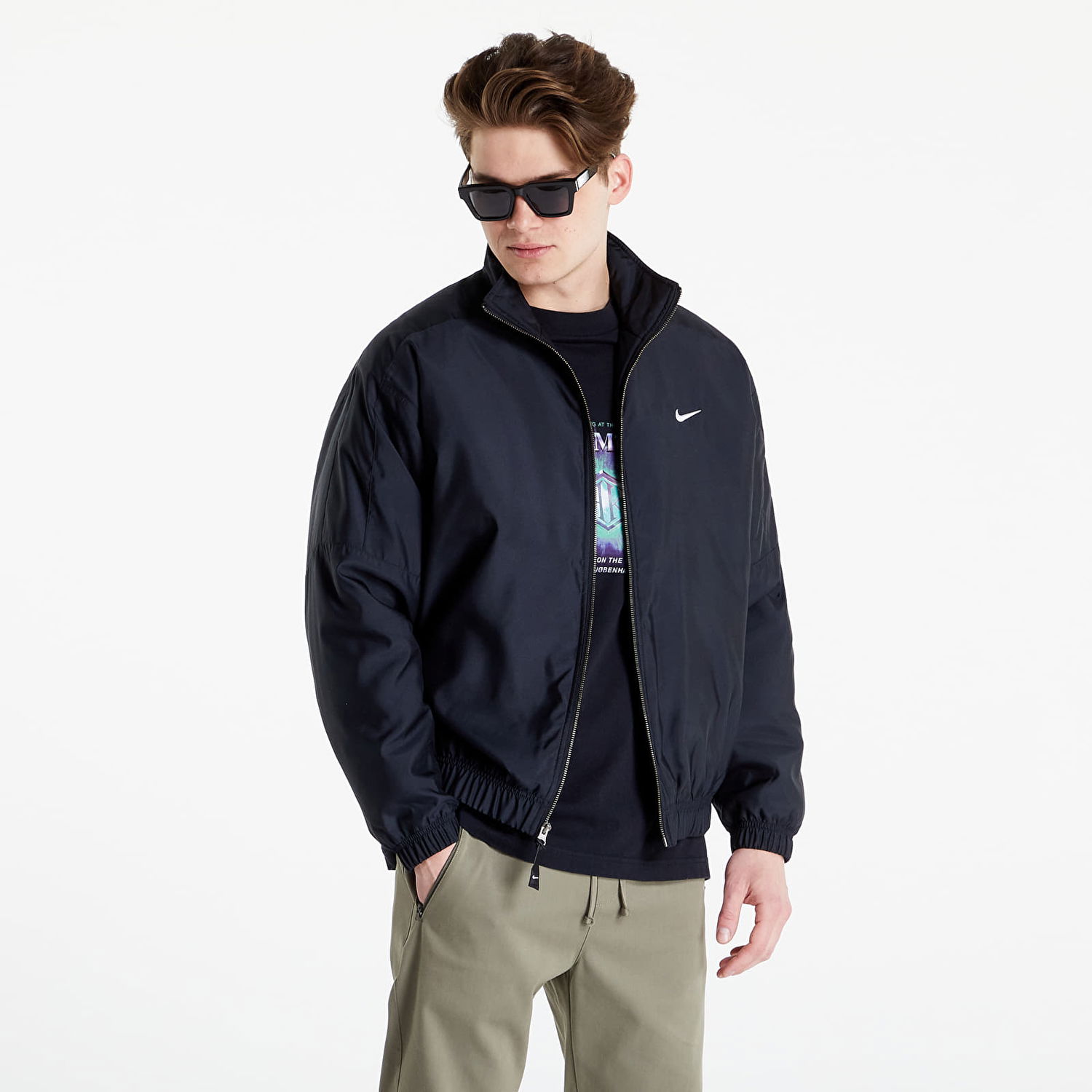 Bomberjakke Nike Sportswear Solo Swoosh Satin Bomber Sort | DN1266-011, 0