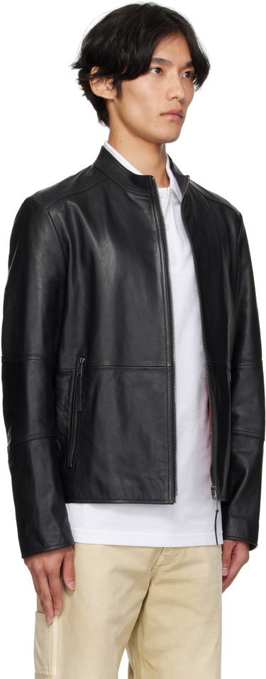 Jakke BOSS Slim-Fit Leather Jacket Sort | 50540984, 2