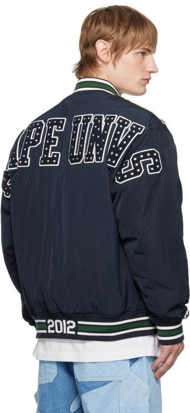 Bomberjakke AAPE by A Bathing Ape AAPE By A Bathing Ape Moonface Logo Varsity Jacket Mørkeblå | AAPJKM7676XXNNYD, 2