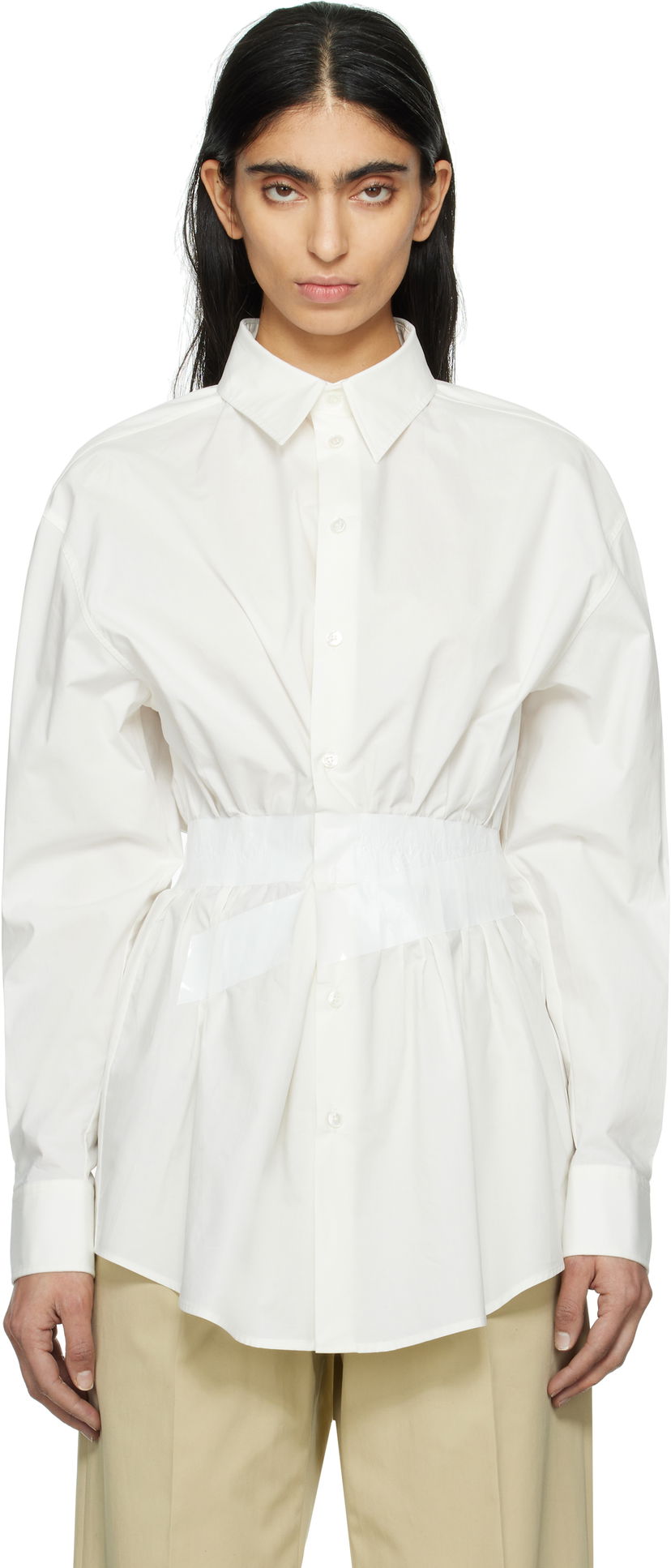 Skjorte Maison Margiela MM6 Maison Margiela Cotton Poplin Taped Shirt Hvid | S52DT0045 M35256