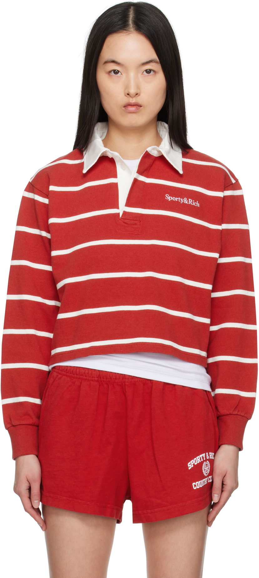 Polo skjorte Sporty & Rich Sporty & Rich Serif Logo Rugby Polo Rød | ST008606300RE33