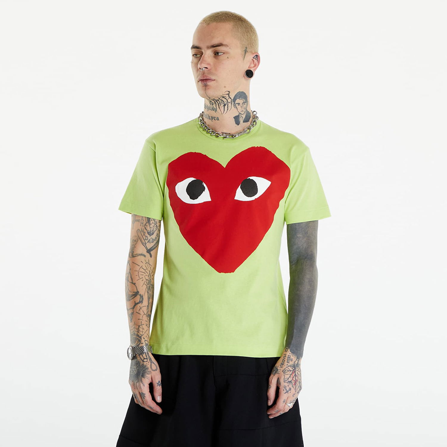 T-shirt Comme des Garçons PLAY Short Sleeve Logo Print T-Shirt UNISEX Green Grøn | AZT274 green, 0