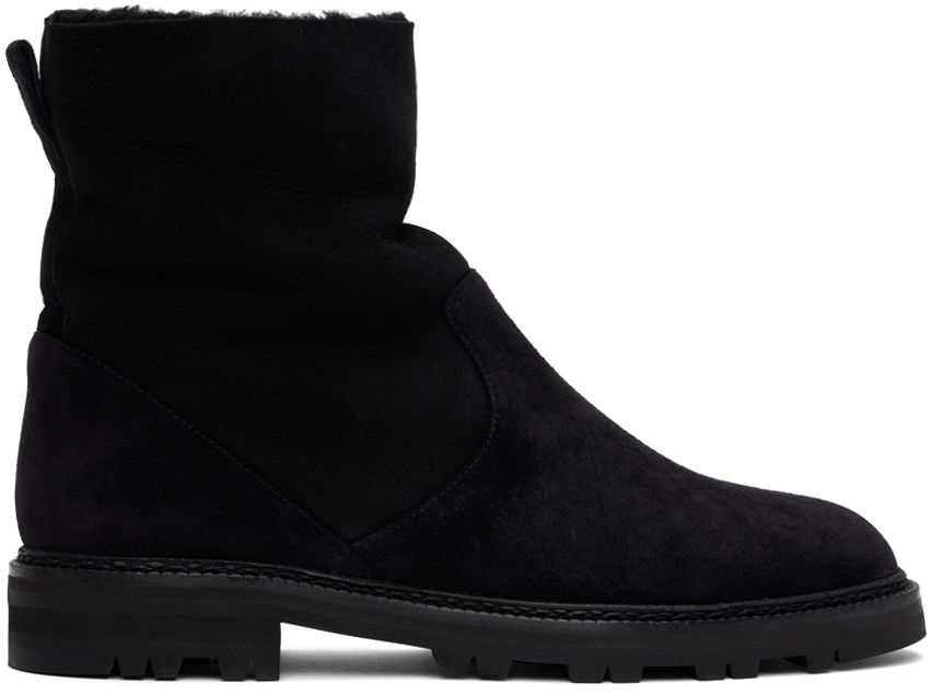 Tøj Manolo Blahnik Manolo Blahnik Tomosa Suede Shearling Boots Sort | 324-2781, 0