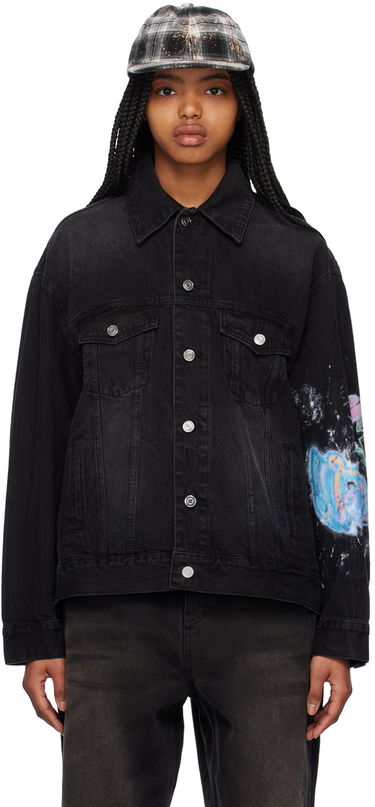 Jakke We11done Graphic Print Denim Jacket Sort | WD-DJ1-23-317-U-BK, 0