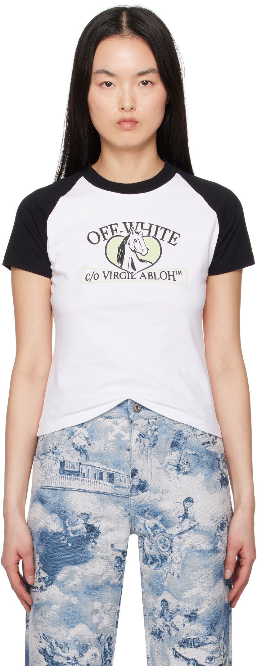 T-shirt Off-White Off-White Horse Billboard Raglan T-Shirt Hvid | OWAA137S25JER0010110