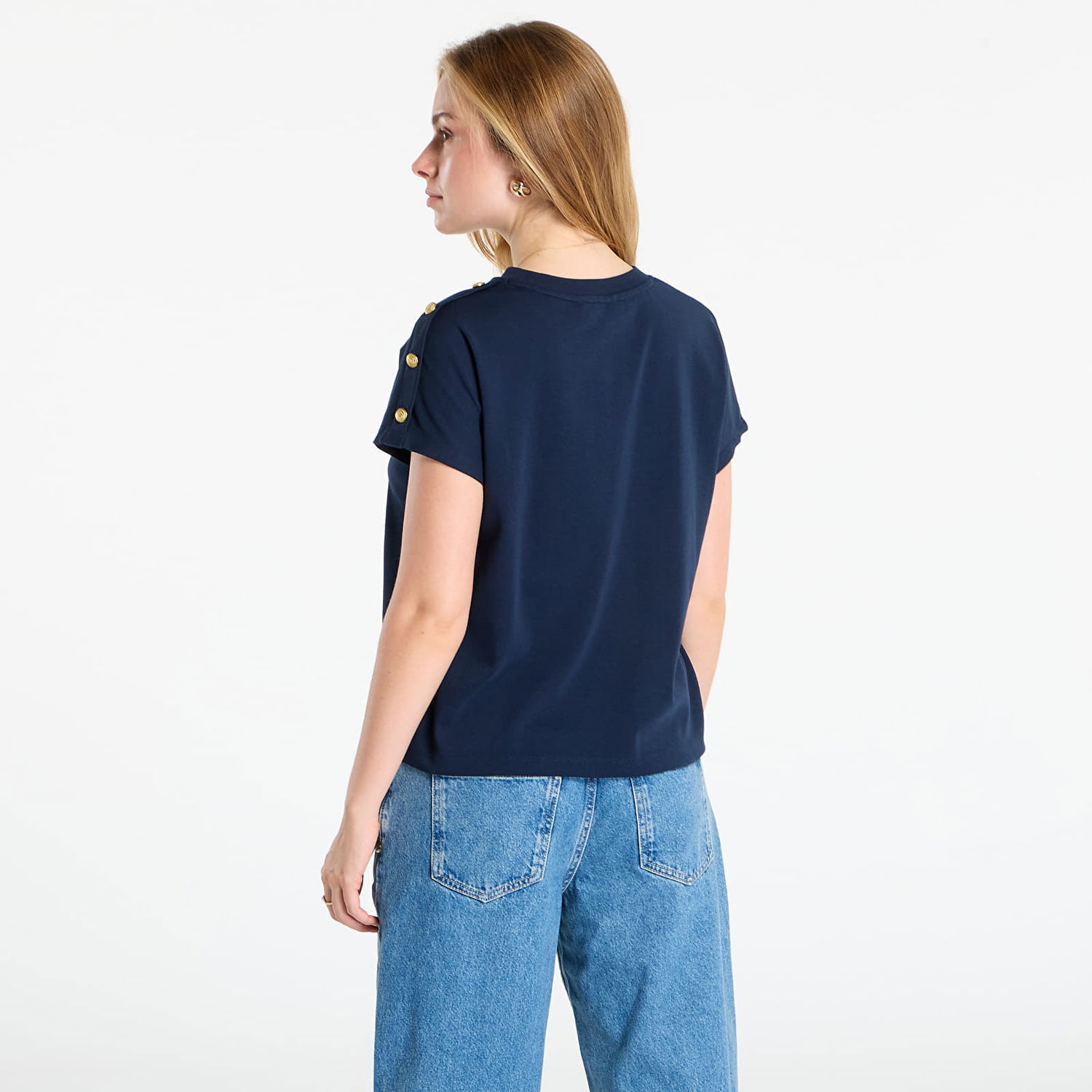 T-shirt Tommy Hilfiger Tommy Hilfiger Gold Button Short Sleeve T-Shirt Mørkeblå | WW0WW47455 C1G, 1
