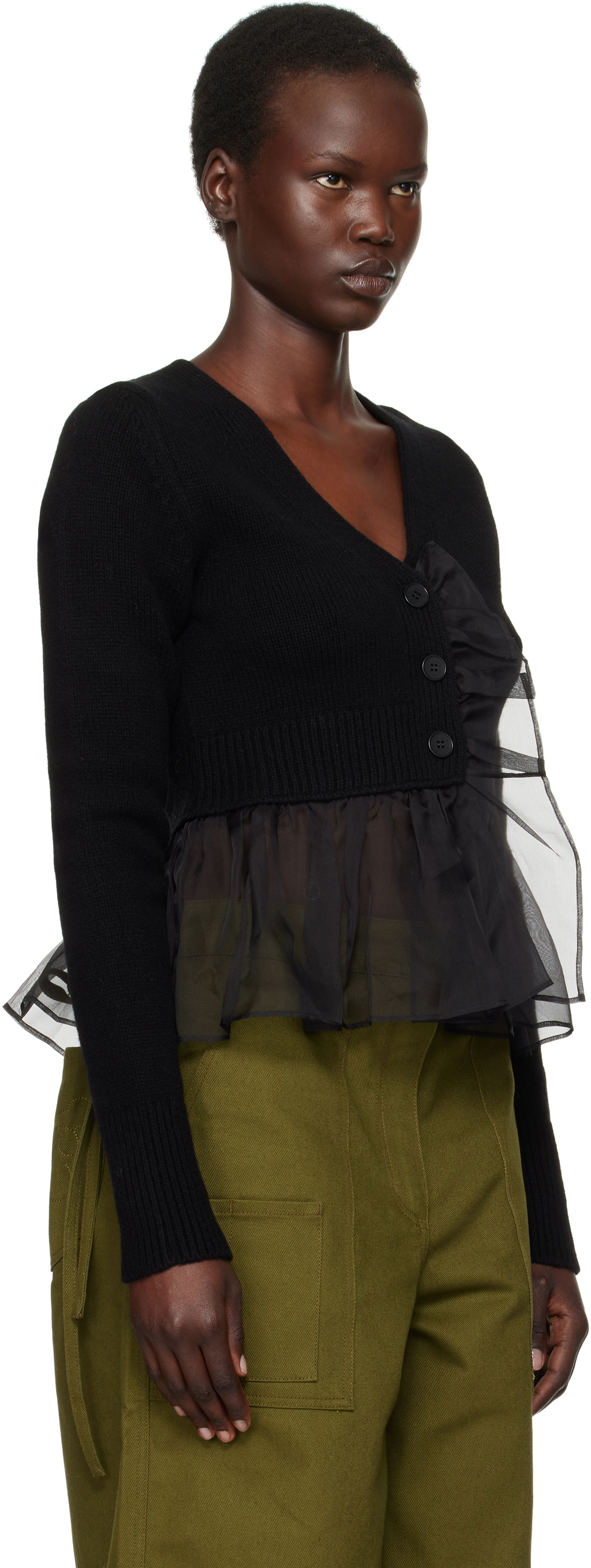 Sweater Cecilie Bahnsen Ruffle Trim Cropped Cardigan Sort | 4.24KNI52001 PHLOX CARDIGAN, 1