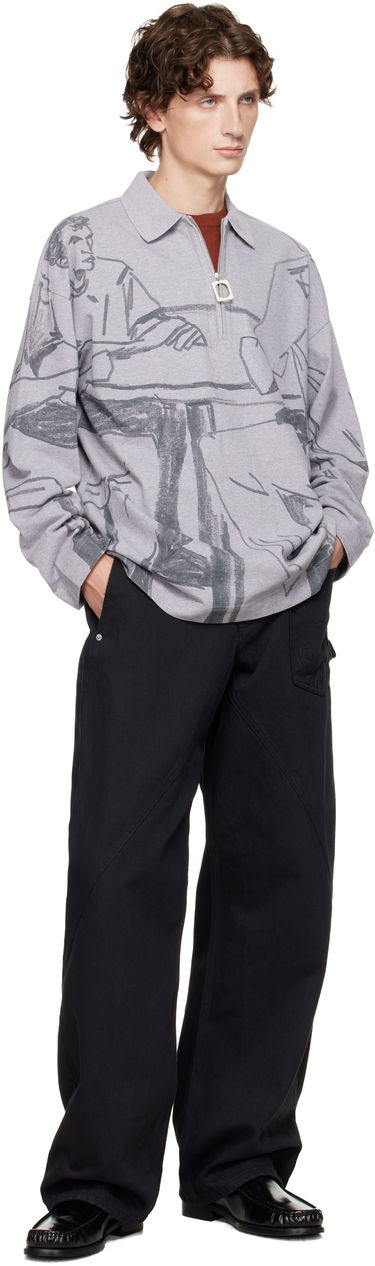 Polo skjorte JW Anderson JW Anderson Figure Print Long-Sleeve Quarter-Zip Polo Grå | JO0274-PG1755, 3