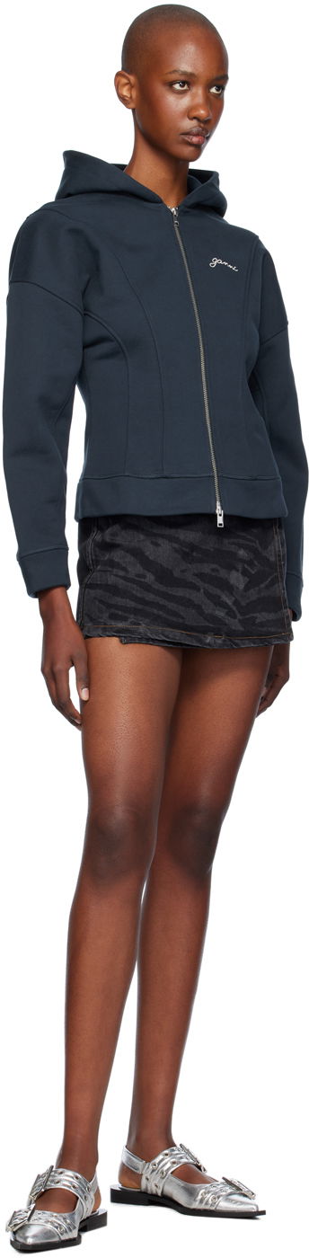 Sweatshirt GANNI Ganni Fleece Zip-Up Hoodie Mørkeblå | T4029, 3