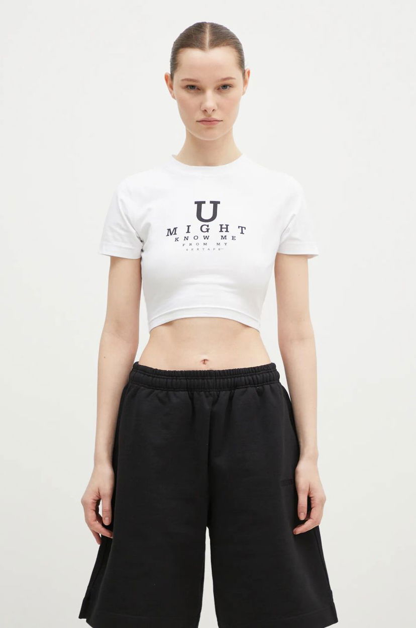 Crop top VETEMENTS Cropped Fitted 'U Might Know Me' T-Shirt Hvid | WA66TR750W