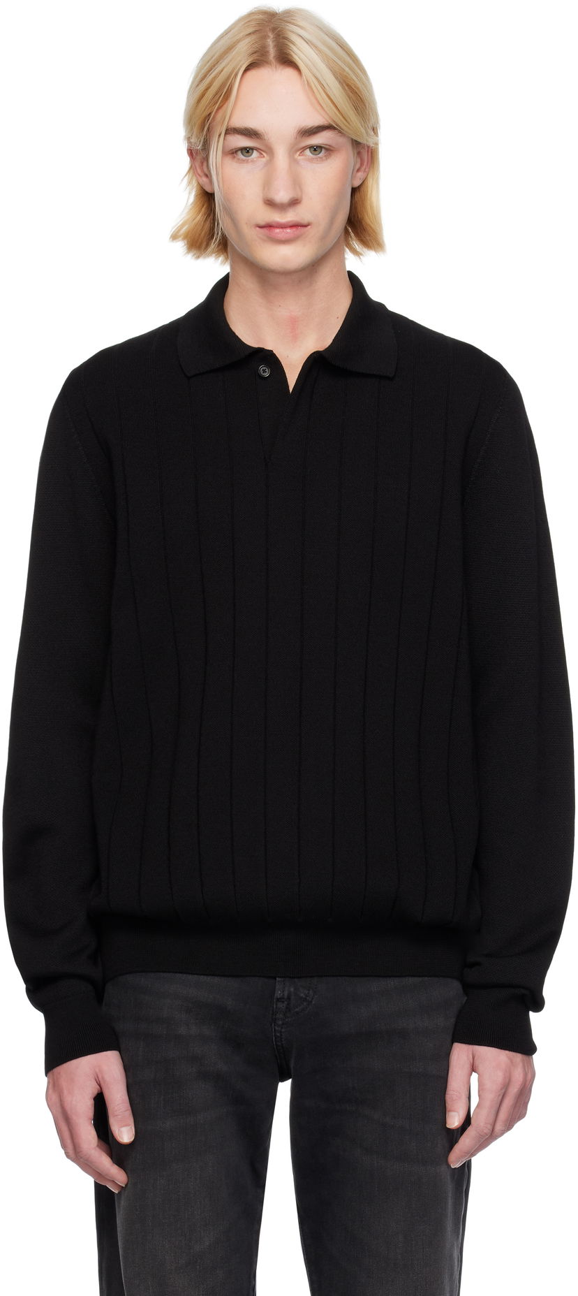 Polo skjorte BOSS Wool Polo Sweater Sort | 50531163