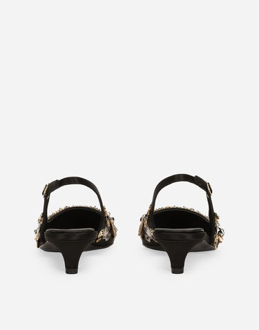 Tilbehør Dolce & Gabbana Dolce & Gabbana Satin Embroidered Slingbacks Sort | CG0801AW1158M691, 2