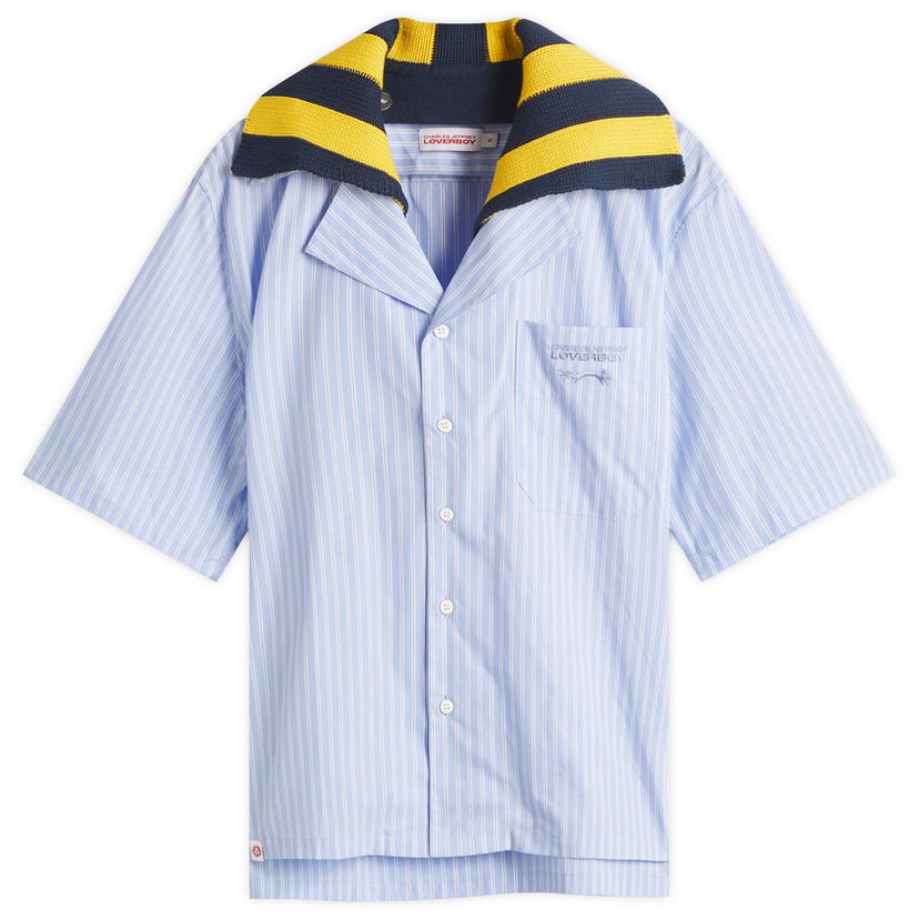 Skjorte Charles Jeffrey Loverboy Charles Jeffrey Loverboy Hawaiian Shirt With Knit Collar Blå | 054070101
