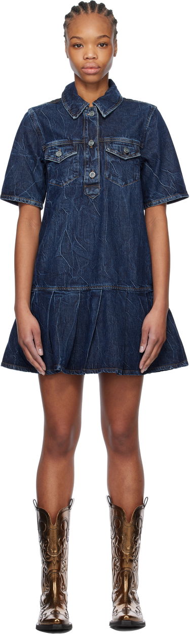 Kjole GANNI Ganni Crinkled Future Denim Mini Dress Blå | J1594, 0