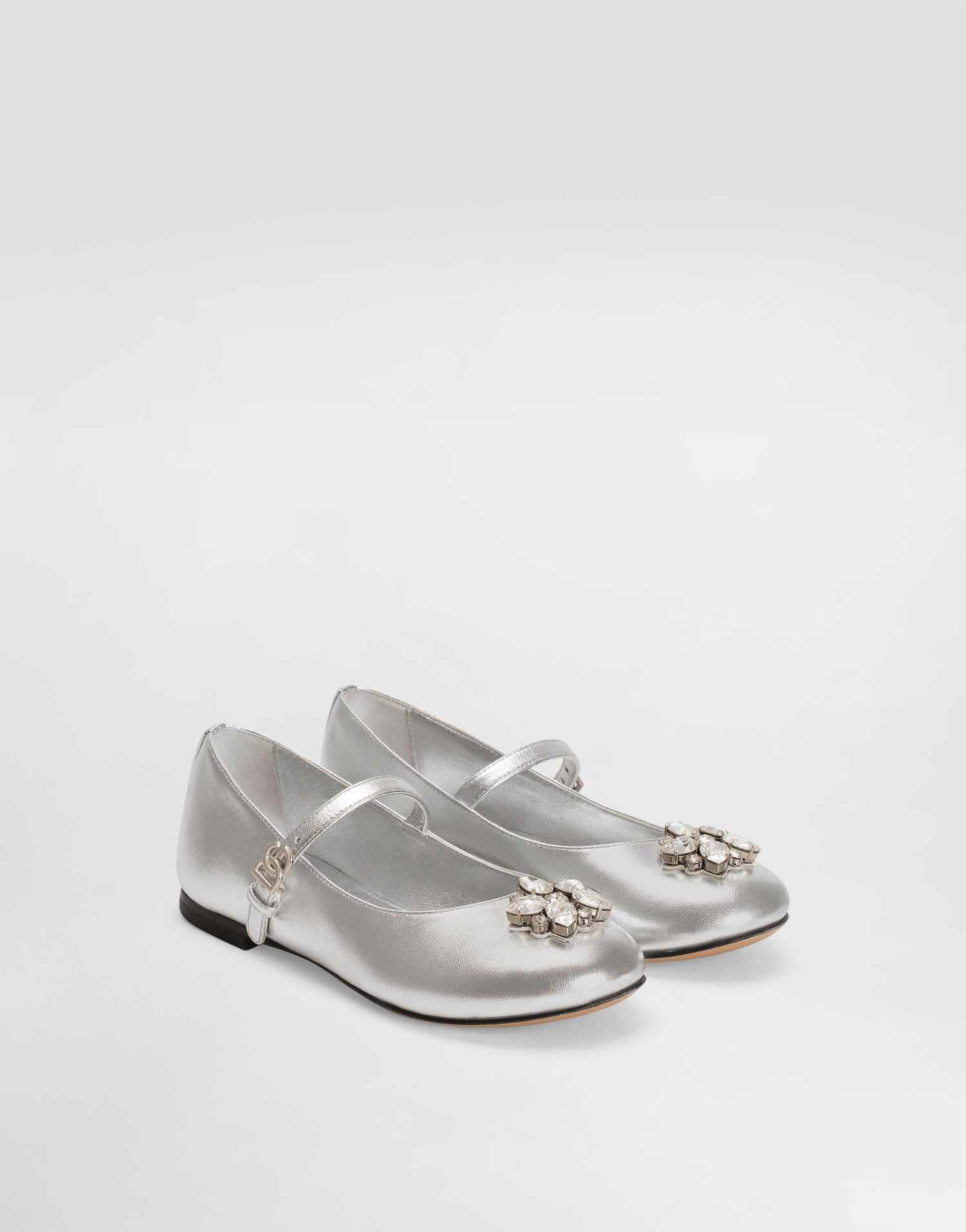 Sneakers og sko Dolce & Gabbana Nappa Leather Ballet Flats With Brooches Metalisk | D11376AX26180998, 1