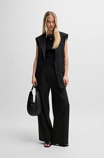 Bukser BOSS Regular-Fit Linen-Blend Trousers Sort | 50537619, 1