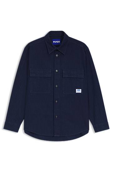 Skjorte BOSS Oversized-fit denim-look structured ripstop shirt Mørkeblå | 50549582