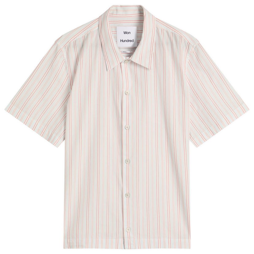 Skjorte Won Hundred Kirk Stripe Short Sleeve Shirt, Size Small Hvid | 3711-14286