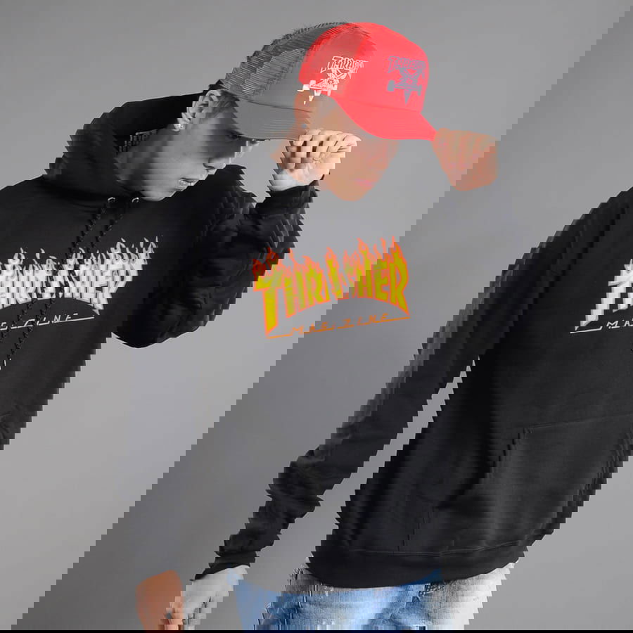 Sweatshirt Thrasher Flame Logo Hoody Sort | 017222, 0