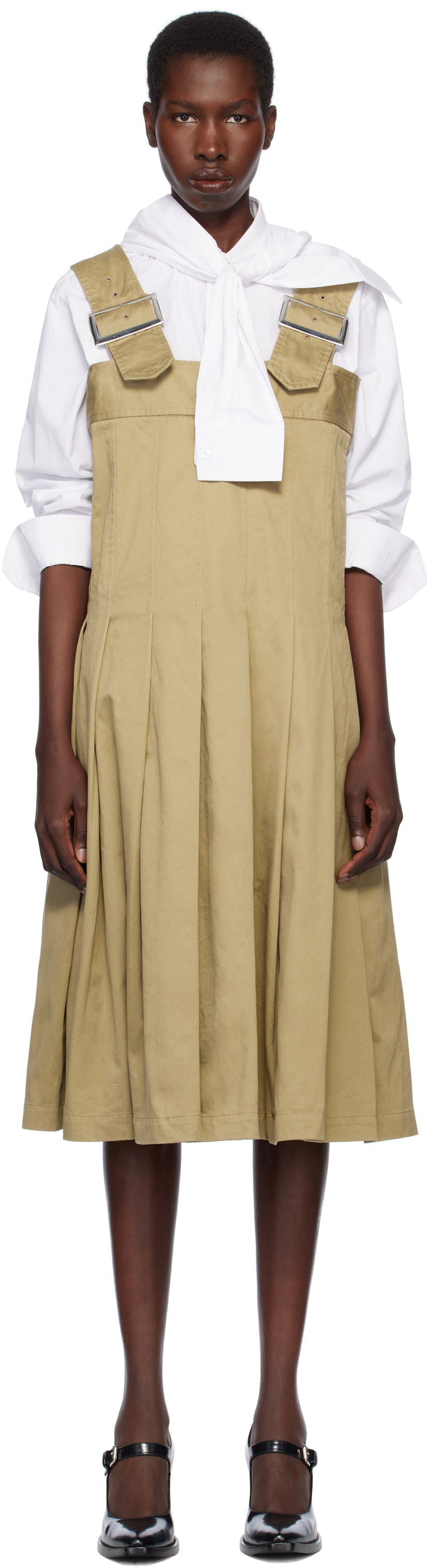 Kjole Comme des Garçons Comme des Garçons Cotton Twill Midi Dress Beige | RO-A006-051