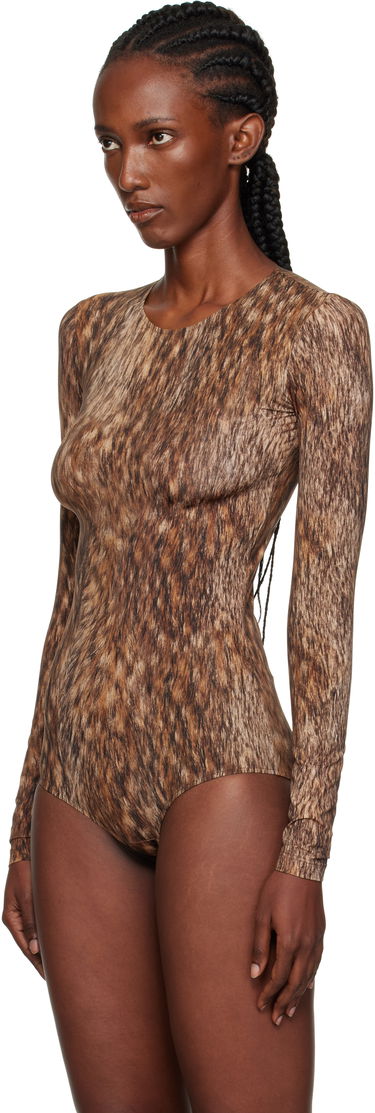 Krop Maison Margiela MM6 Maison Margiela Printed Jersey Bodysuit Brun | S52NA0074 M20112, 3