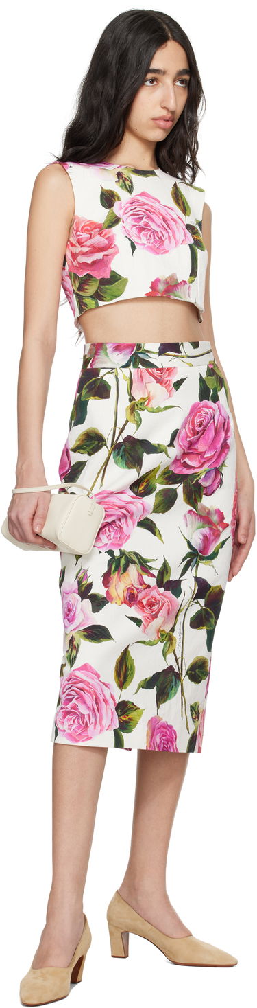 Crop top Dolce & Gabbana Dolce&Gabbana Rose-Print Cotton Jacquard Crop Top Hvid | F7AO5T FSRQJ, 3