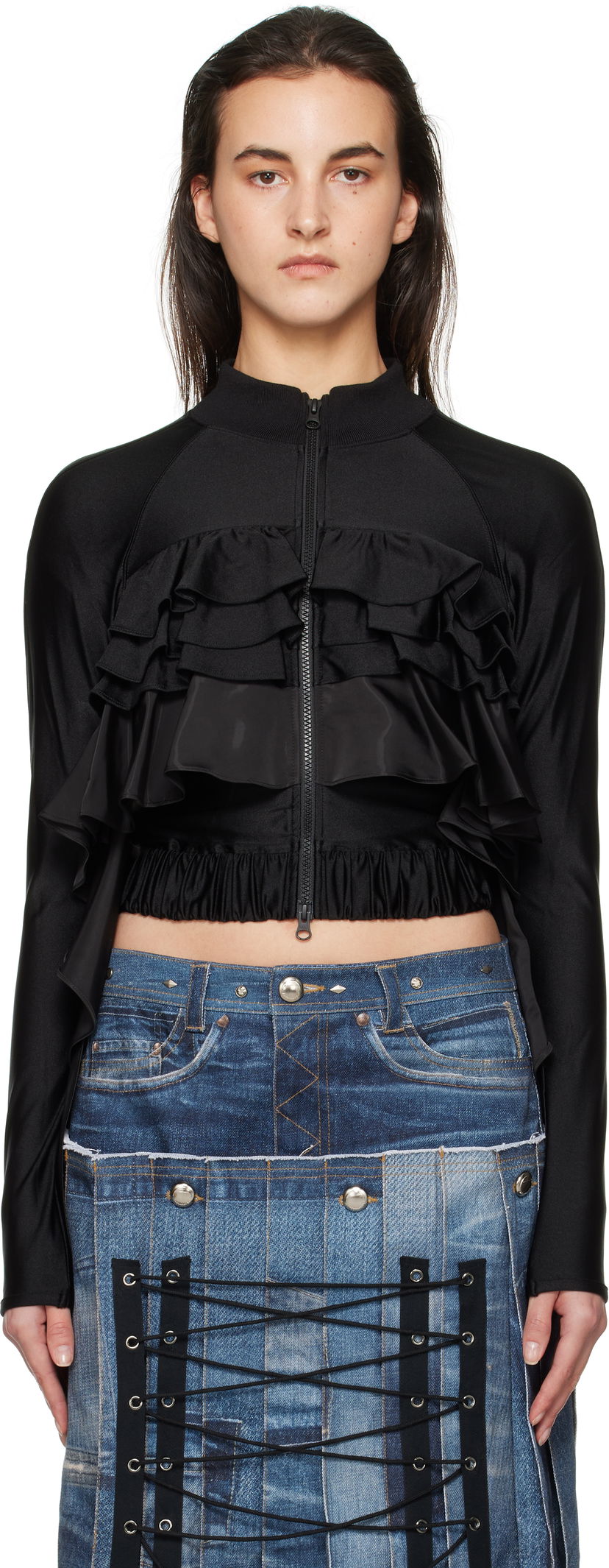 Jakke Andersson Bell Ruffle Tight Zip Up Jacket Sort | atb1203w