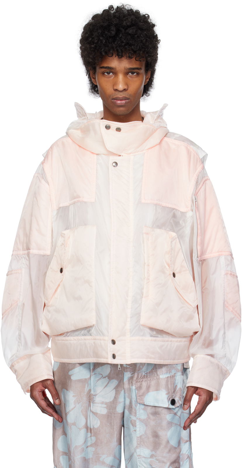 Vindjakke Dries Van Noten Dries Van Noten Satin Hooded Jacket Lyserød | 251-020519-1256