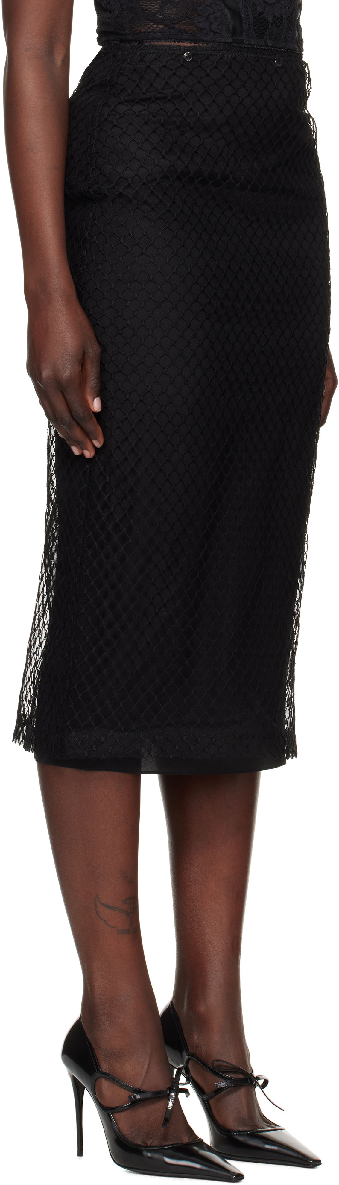Nederdel Dolce & Gabbana Mesh Pencil Midi Skirt Sort | F4C0CT HLM83, 1