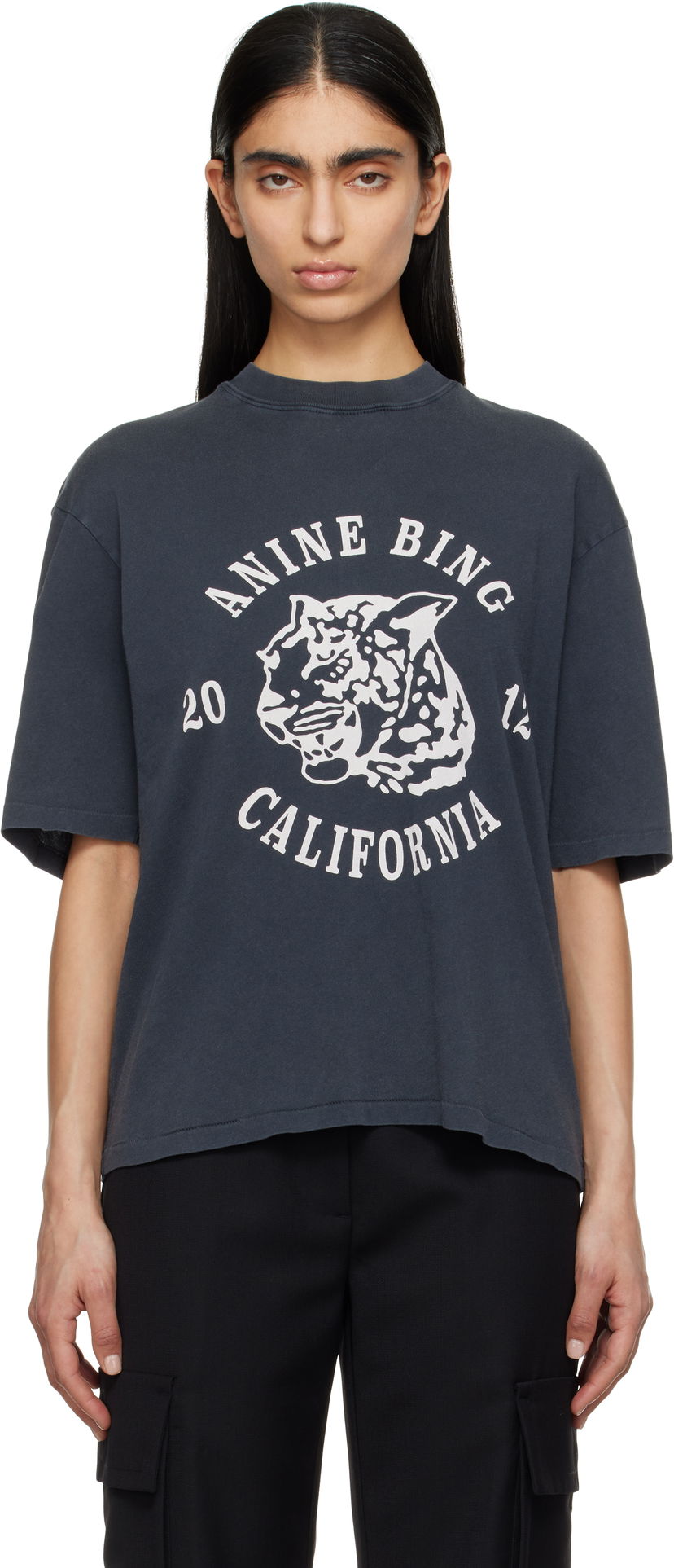 Crop top Anine Bing Anine Bing Avi Collegiate Leopard T-Shirt Grå | A-08-10922-BLK5