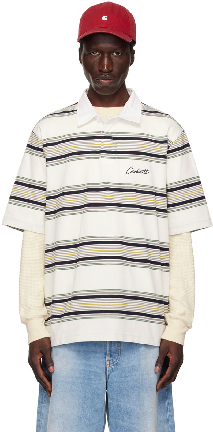Polo skjorte Carhartt WIP Striped Rugby Polo Hvid | I033614, 0