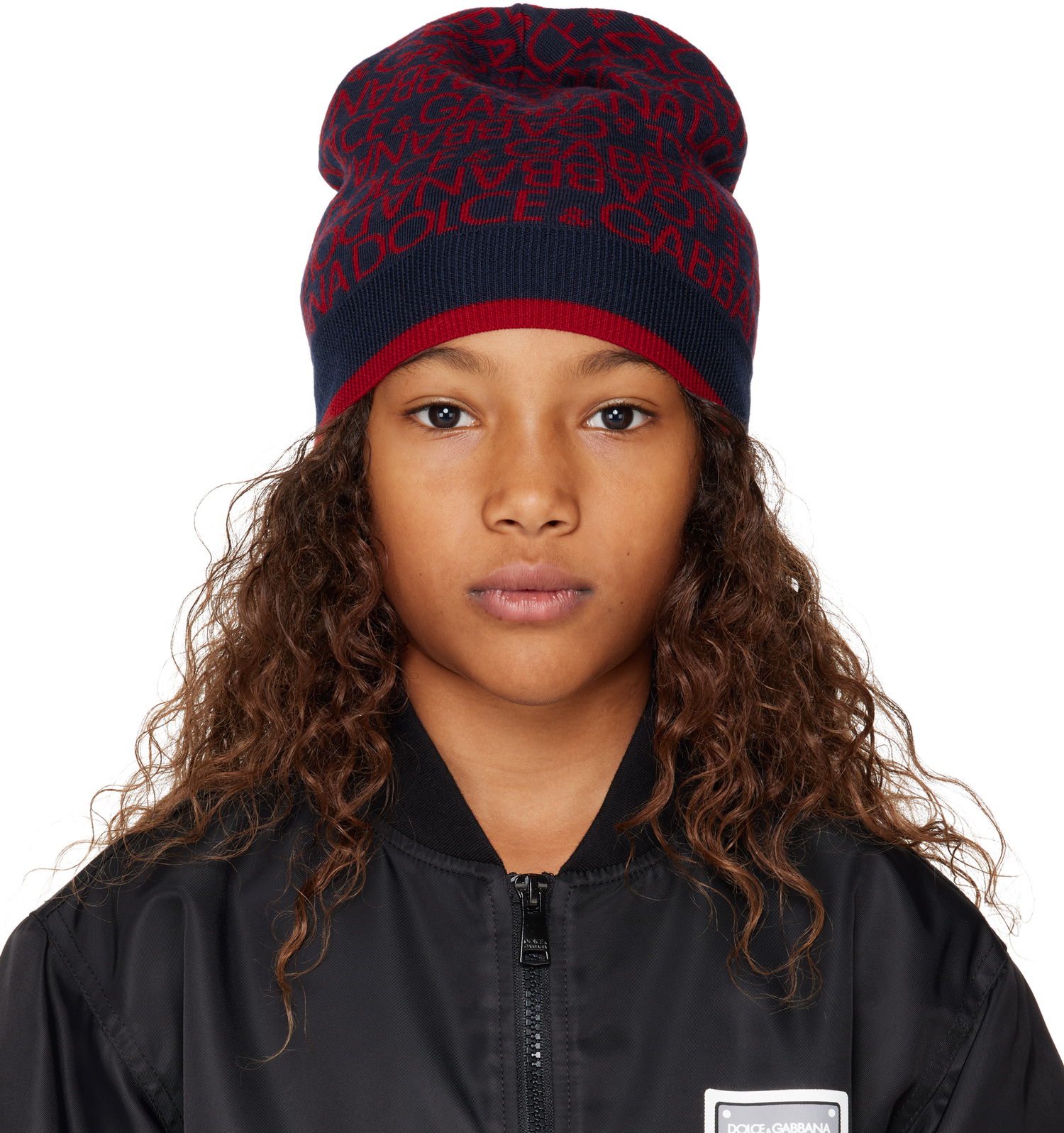 Bomberjakke Dolce & Gabbana Dolce&Gabbana Kids Jacquard Knit Beanie Sort | LBKHA7 JCVW1, 0