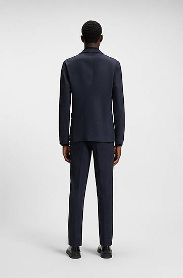 Jakke BOSS Slim-Fit Twill-Print Jersey Blazer Mørkeblå | 50544597, 1