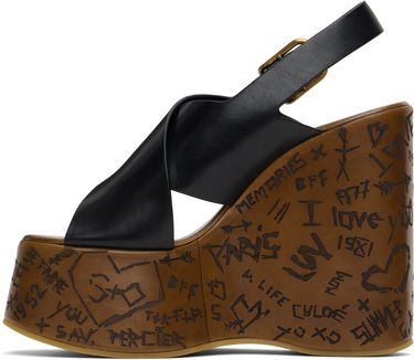 Sneakers og sko CHLOÉ Maxime Graffiti Print Wedge Sandals Sort | CHC24A02YLU, 2
