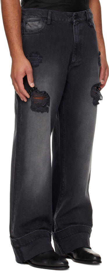 Jeans Simone Rocha Simone Rocha Embellished Distressed Wide-Leg Cuffed Jeans Sort | 4161B 1239D, 1