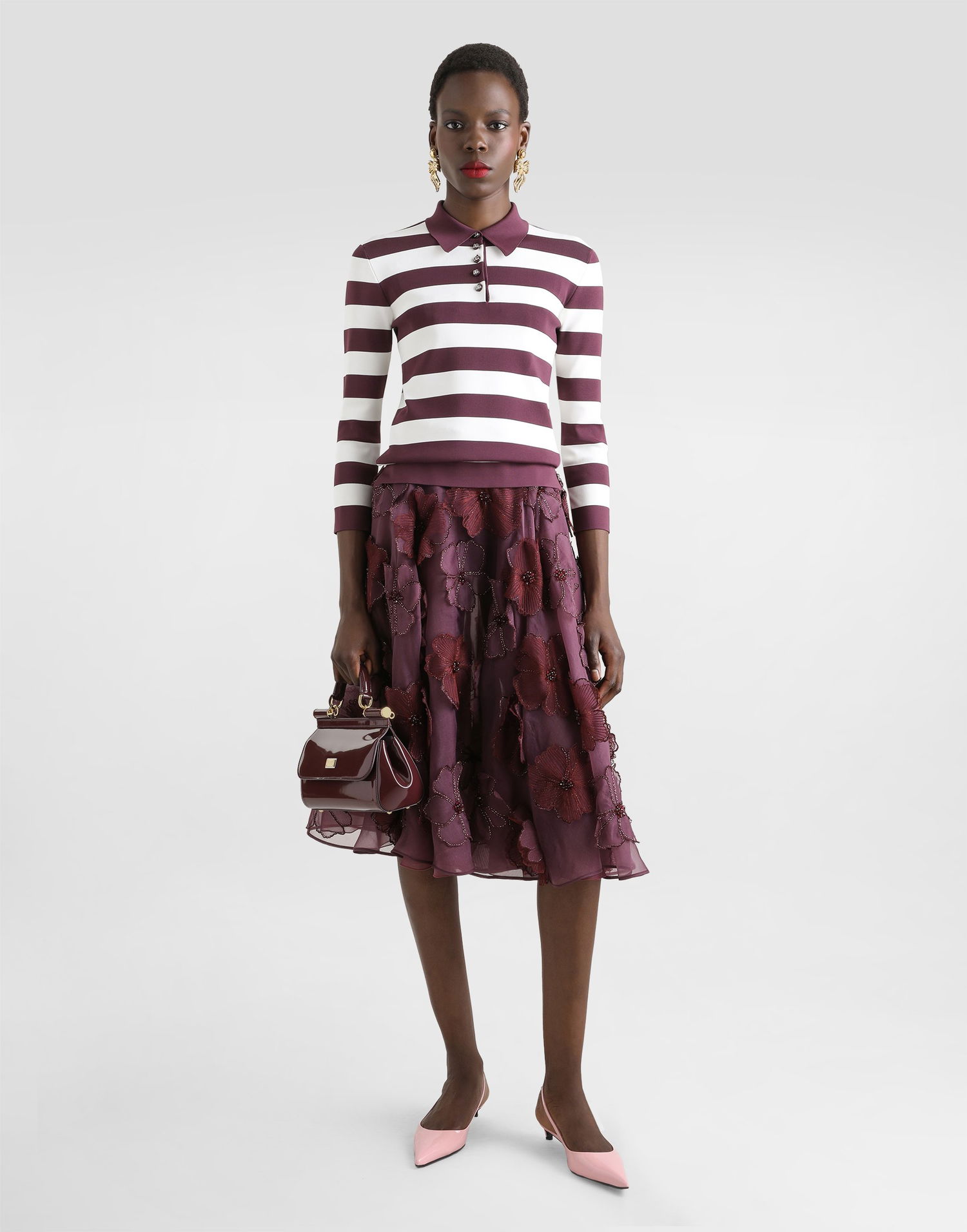Nederdel Dolce & Gabbana Dolce & Gabbana Organza Midi Circle Skirt with 3D Floral Appliqué Bourgogne | F4C1DZGDCTVS8400, 1