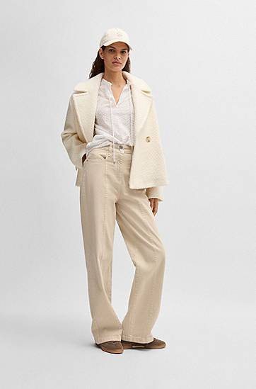 Bukser BOSS Wide-Leg Cotton-Blend Trousers with Stitching Beige | 50531036, 1