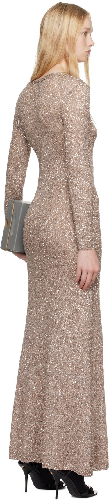 Kjole Balenciaga Balenciaga Sequin Maxi Dress Beige | 818990 T7196, 2