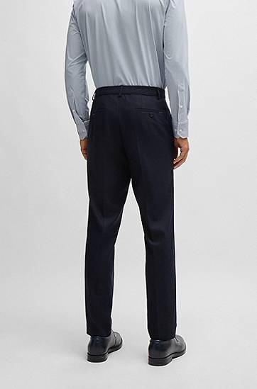 Bukser BOSS Slim-Fit Stretch Flannel Trousers Mørkeblå | 50530644, 1