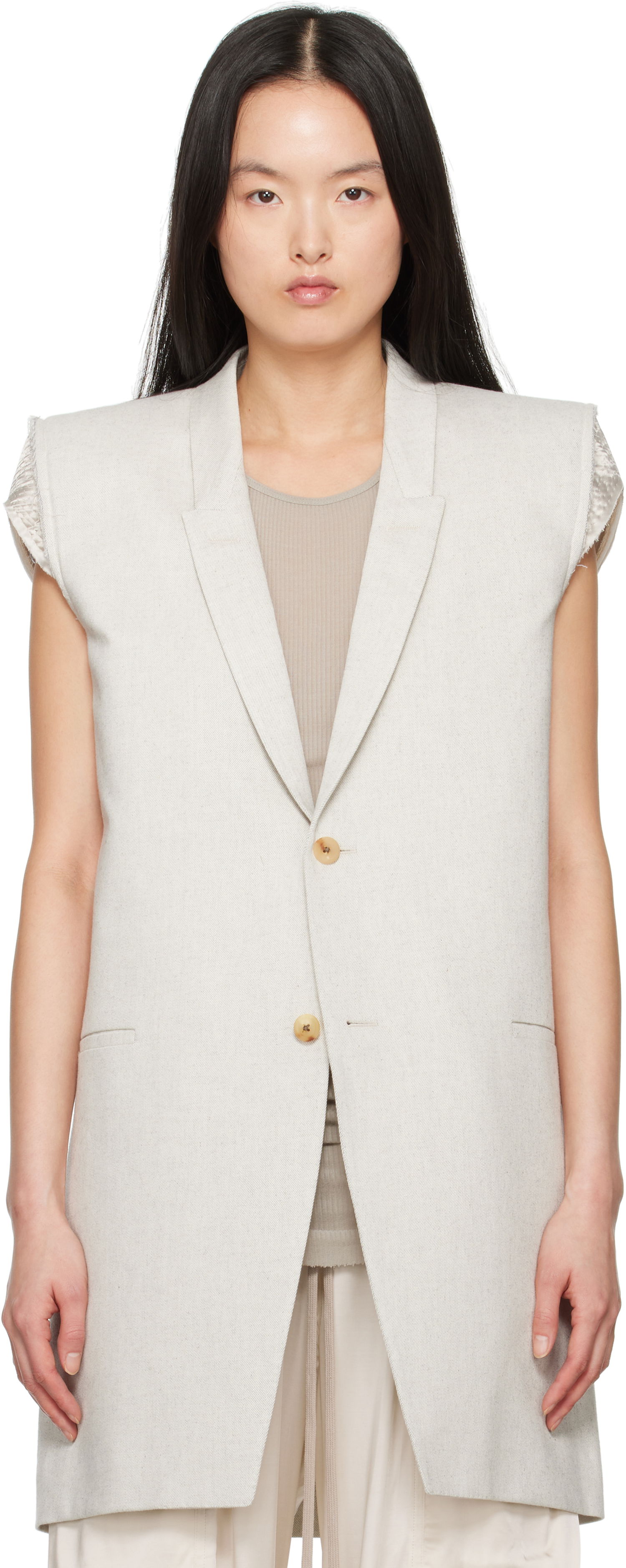 Vest Rick Owens Rick Owens Hollywood Dirt Tailored Sleeveless Denim Blazer Beige | RP01E7768 DRD, 0